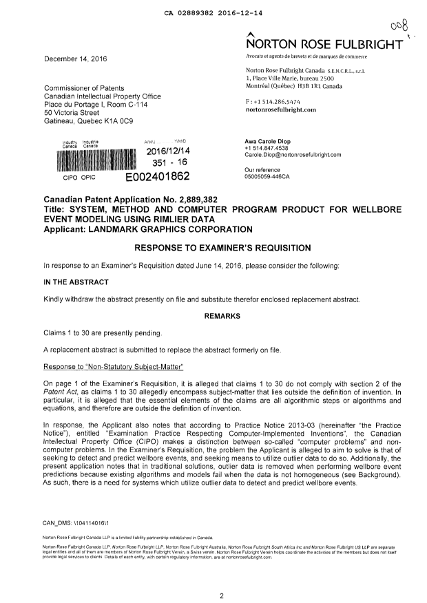Document de brevet canadien 2889382. Poursuite-Amendment 20151214. Image 1 de 3