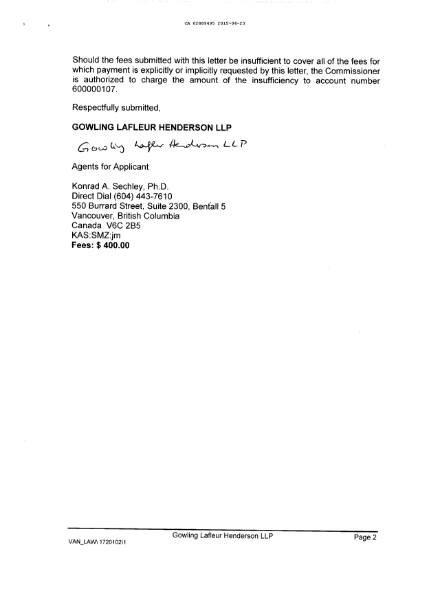 Document de brevet canadien 2889495. Cession 20150423. Image 2 de 3