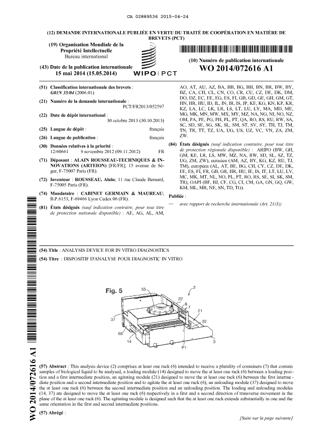 Document de brevet canadien 2889536. Abrégé 20141224. Image 1 de 2