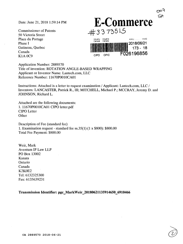 Document de brevet canadien 2889570. Requête d'examen 20180621. Image 1 de 2