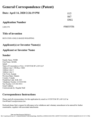 Document de brevet canadien 2889570. Modification après acceptation 20200414. Image 1 de 28