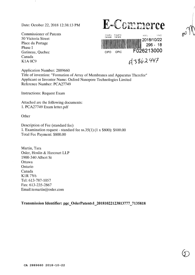 Document de brevet canadien 2889660. Requête d'examen 20181022. Image 1 de 2