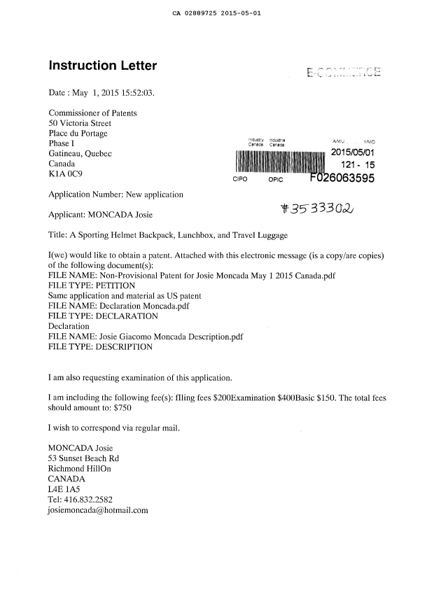Document de brevet canadien 2889725. Cession 20150501. Image 1 de 5