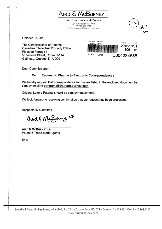 Document de brevet canadien 2889728. Correspondance 20151231. Image 1 de 2