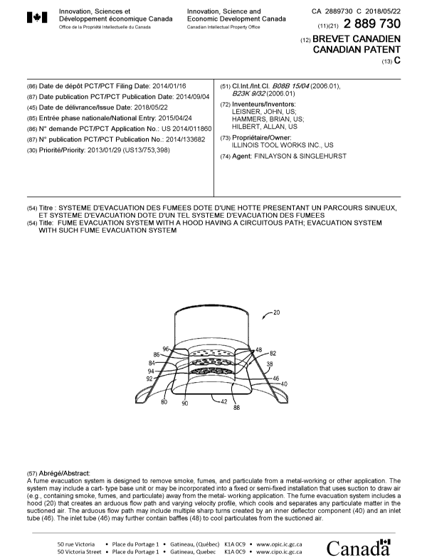 Document de brevet canadien 2889730. Page couverture 20180427. Image 1 de 1