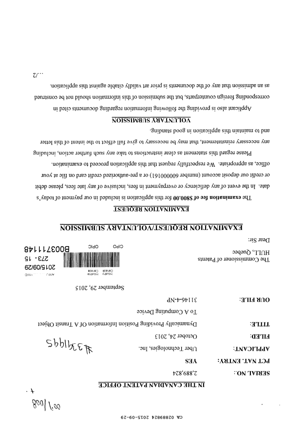 Document de brevet canadien 2889824. Poursuite-Amendment 20141229. Image 1 de 2