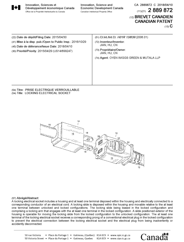Document de brevet canadien 2889872. Page couverture 20180313. Image 1 de 1