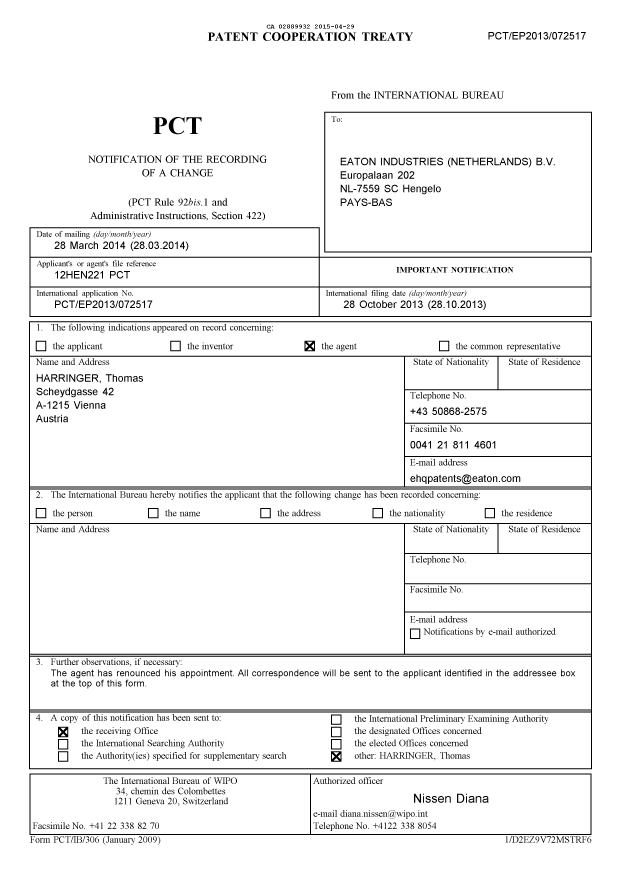 Document de brevet canadien 2889932. PCT 20150429. Image 1 de 4
