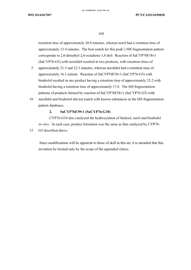 Canadian Patent Document 2889945. Description 20150430. Image 168 of 168