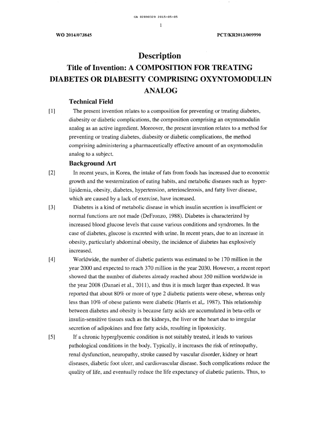 Document de brevet canadien 2890329. Description 20141205. Image 1 de 34