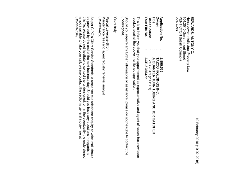 Document de brevet canadien 2890533. Correspondance 20151210. Image 1 de 1