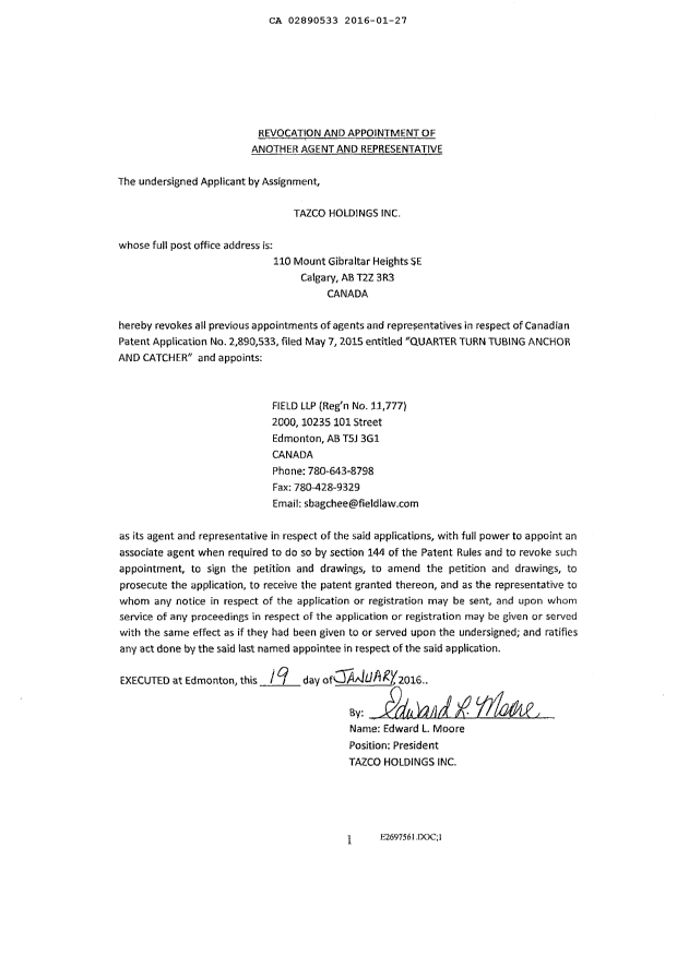 Document de brevet canadien 2890533. Correspondance 20151227. Image 2 de 2