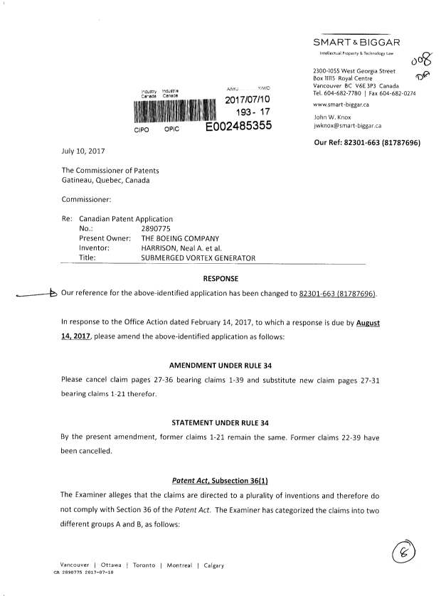 Document de brevet canadien 2890775. Poursuite-Amendment 20161210. Image 1 de 8