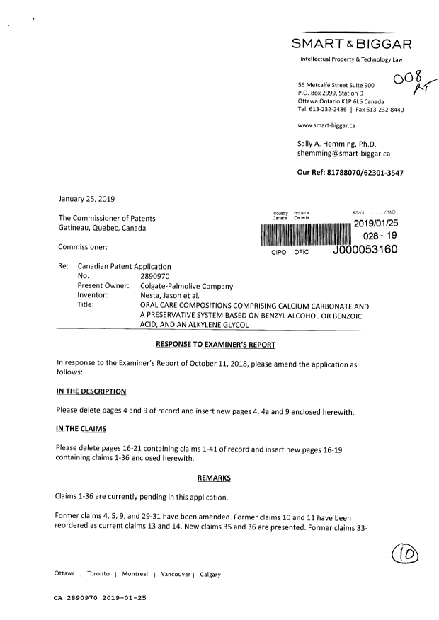 Document de brevet canadien 2890970. Modification 20190125. Image 1 de 10