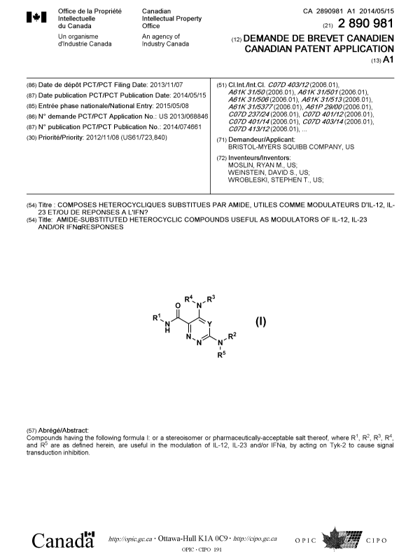 Document de brevet canadien 2890981. Page couverture 20150601. Image 1 de 2