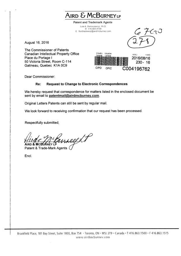 Document de brevet canadien 2891304. Correspondance 20151216. Image 1 de 8