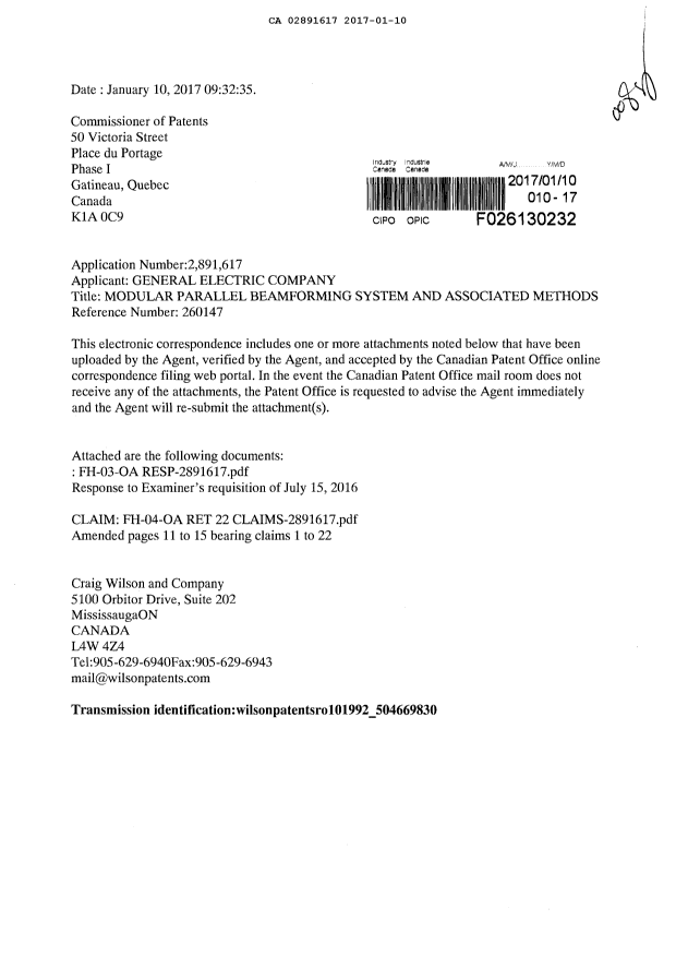 Document de brevet canadien 2891617. Poursuite-Amendment 20161210. Image 1 de 9