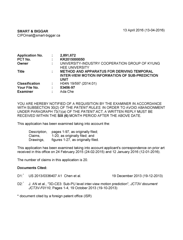 Document de brevet canadien 2891672. Poursuite-Amendment 20151213. Image 1 de 5