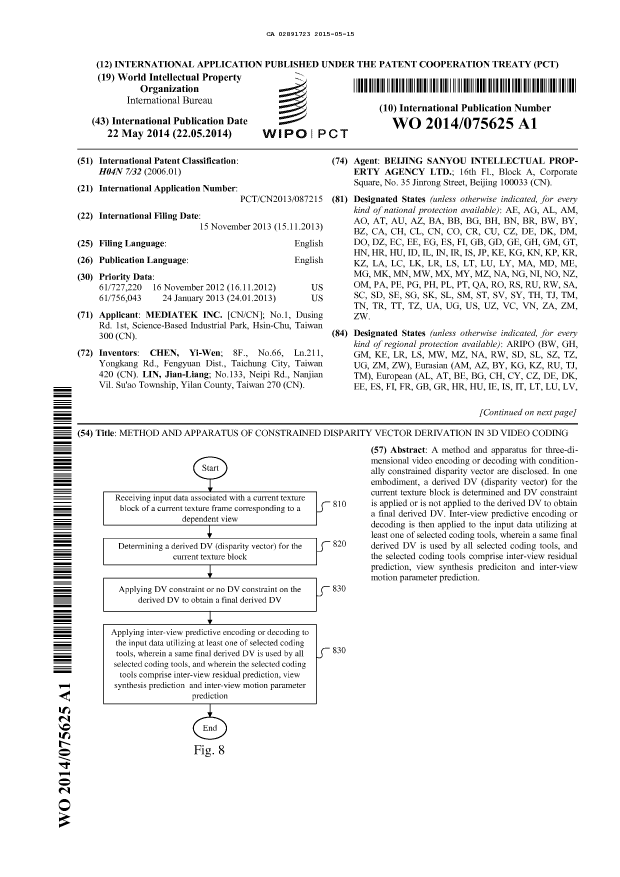 Document de brevet canadien 2891723. Abrégé 20150515. Image 1 de 2