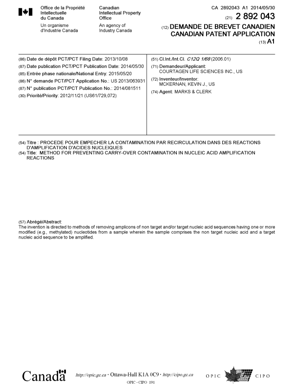 Document de brevet canadien 2892043. Page couverture 20141212. Image 1 de 1