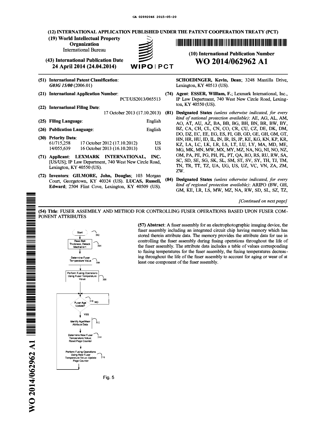 Document de brevet canadien 2892046. Abrégé 20141220. Image 1 de 2