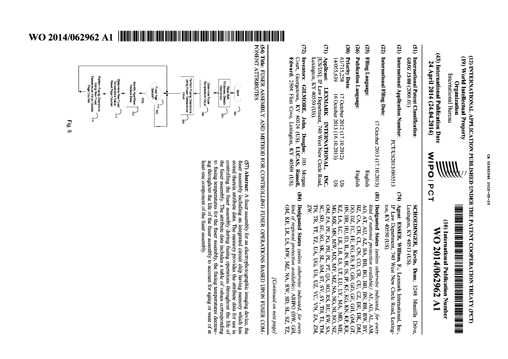 Document de brevet canadien 2892046. Abrégé 20141220. Image 1 de 2