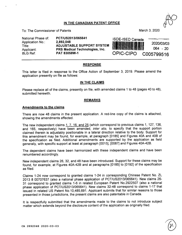 Canadian Patent Document 2892048. Amendment 20200303. Image 1 of 21