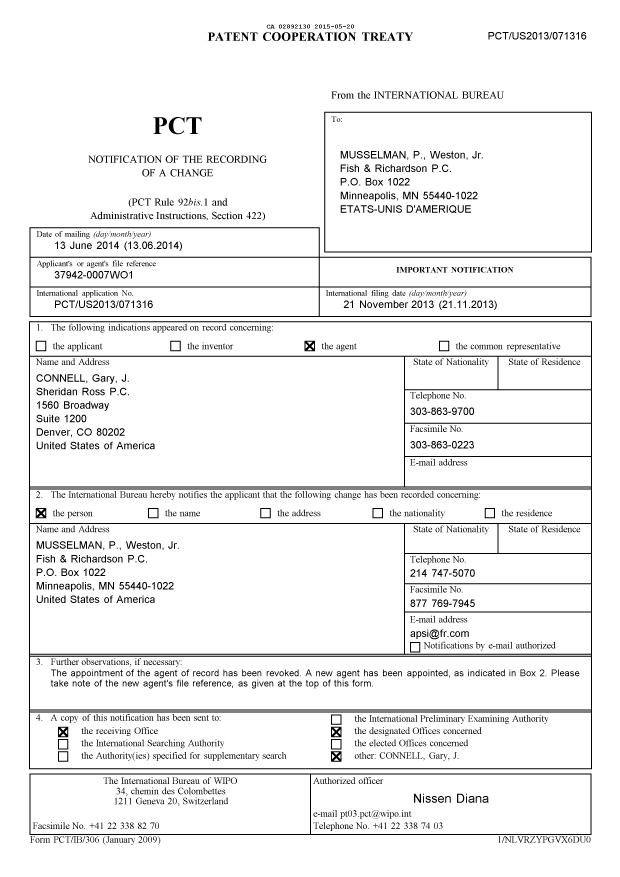 Document de brevet canadien 2892130. PCT 20141220. Image 1 de 10