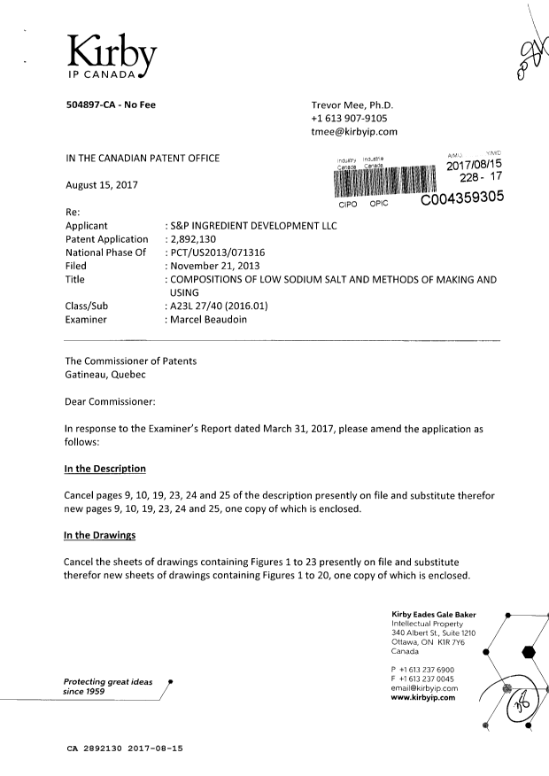 Document de brevet canadien 2892130. Modification 20170815. Image 1 de 38