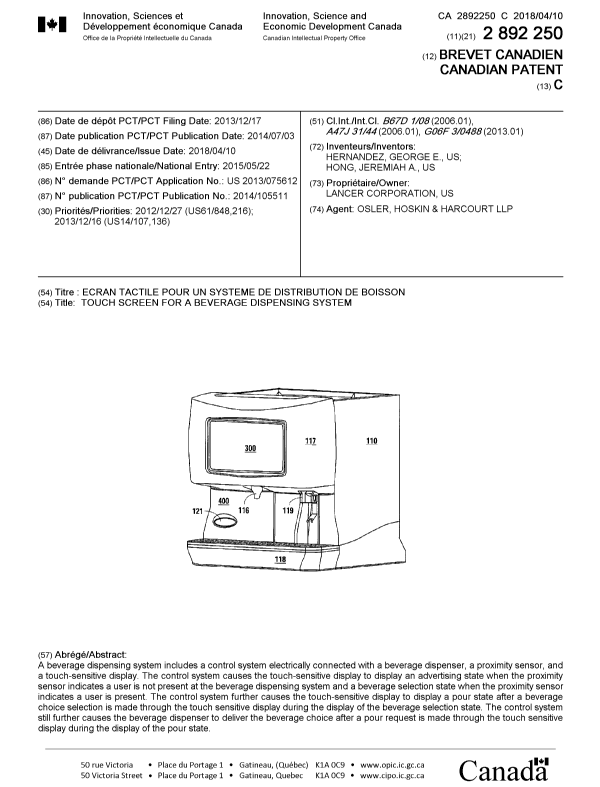 Document de brevet canadien 2892250. Page couverture 20171213. Image 1 de 1