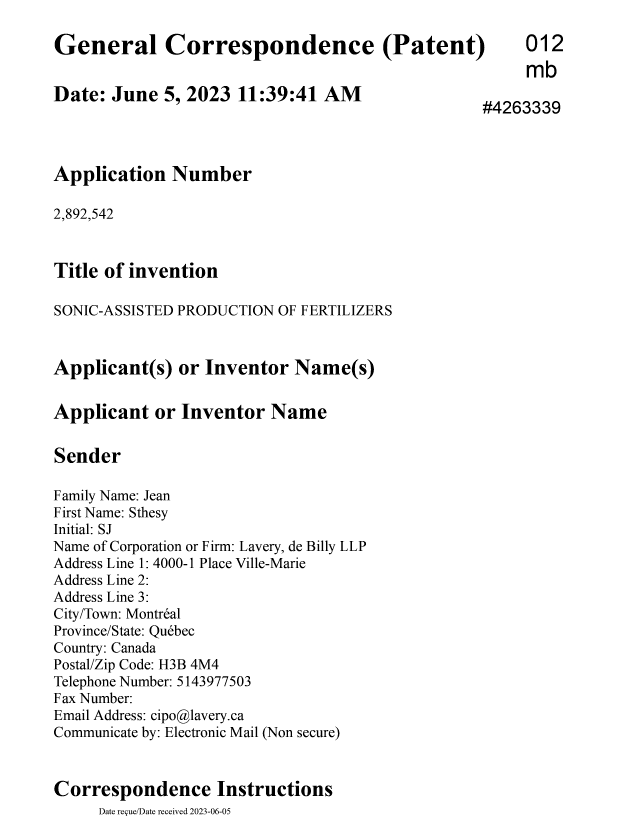 Document de brevet canadien 2892542. Taxe finale 20230605. Image 1 de 4