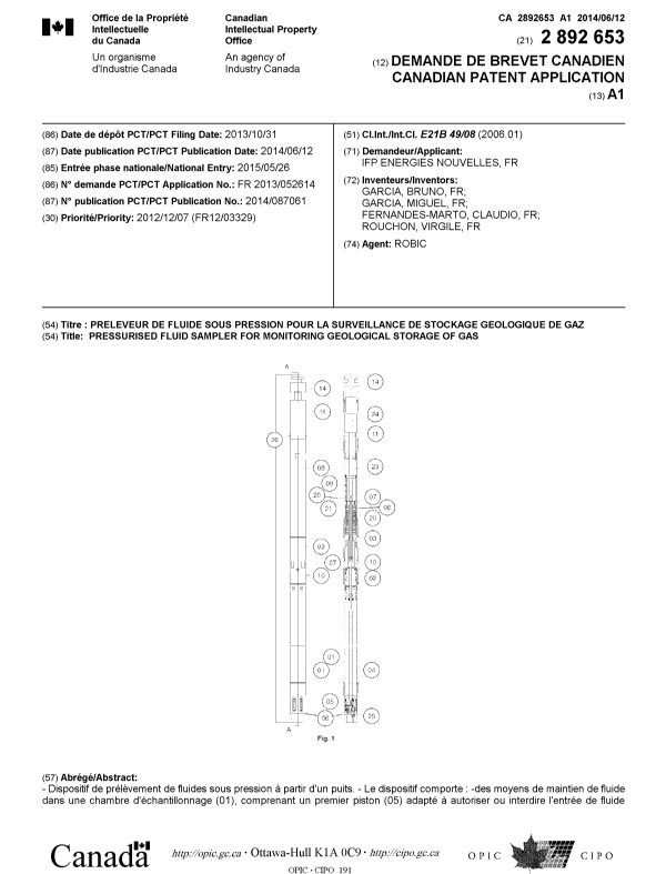 Document de brevet canadien 2892653. Page couverture 20141219. Image 1 de 2
