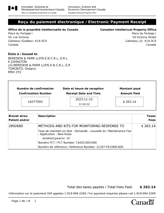 Document de brevet canadien 2892680. Paiement de taxe périodique 20231110. Image 1 de 1