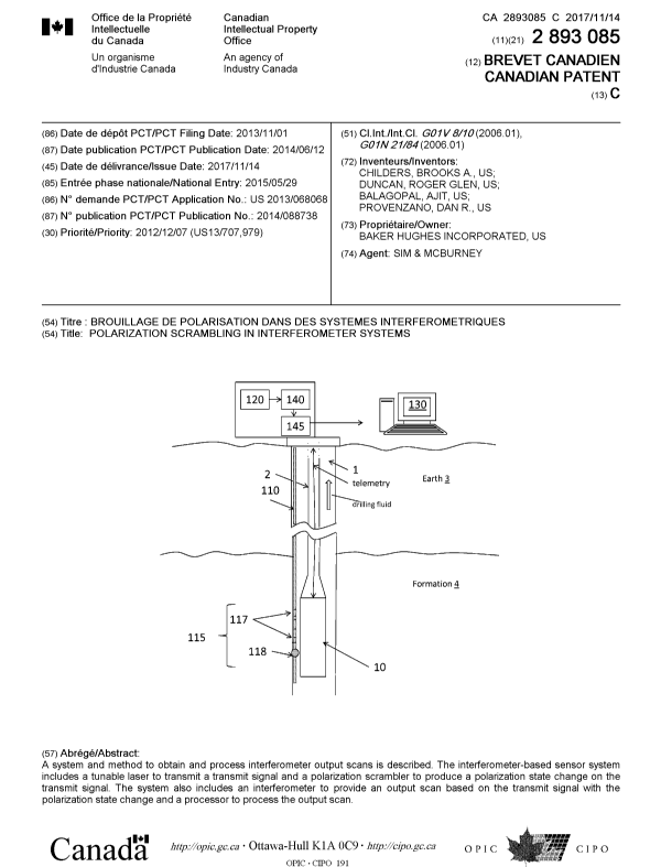 Document de brevet canadien 2893085. Page couverture 20171019. Image 1 de 1