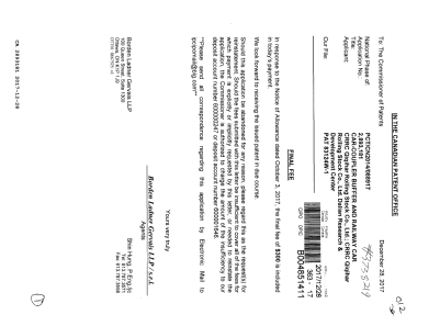 Document de brevet canadien 2893181. Correspondance 20161228. Image 1 de 1