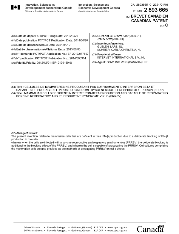 Document de brevet canadien 2893665. Page couverture 20201223. Image 1 de 1