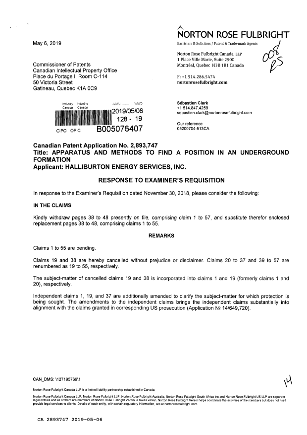 Document de brevet canadien 2893747. Modification 20190506. Image 1 de 14