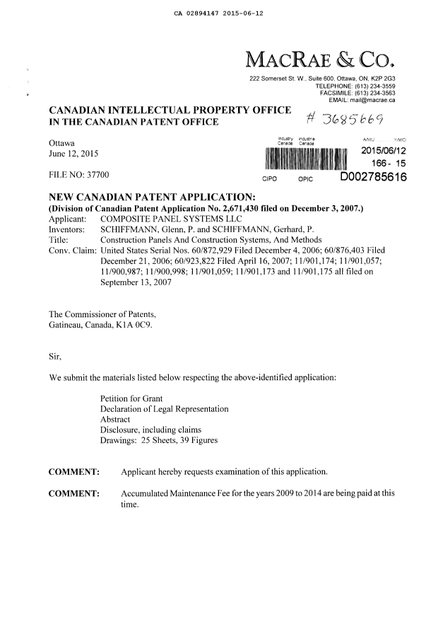 Canadian Patent Document 2894147. QC Images - Scan 20141212. Image 1 of 5