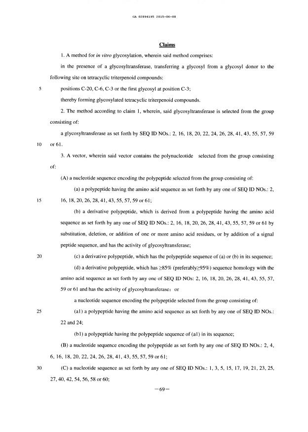 Document de brevet canadien 2894195. Revendications 20150608. Image 1 de 5
