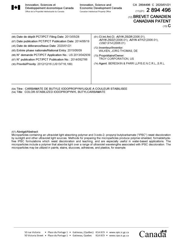 Document de brevet canadien 2894496. Page couverture 20200115. Image 1 de 1