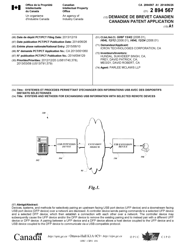 Document de brevet canadien 2894567. Page couverture 20150717. Image 1 de 1