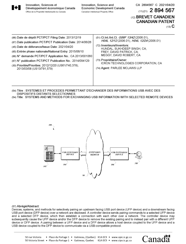 Document de brevet canadien 2894567. Page couverture 20210322. Image 1 de 1