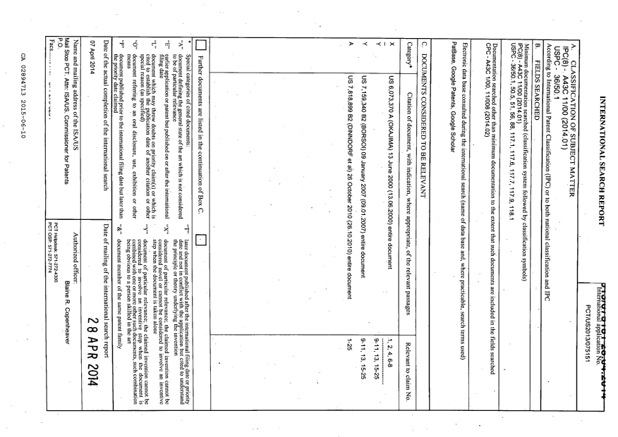 Document de brevet canadien 2894713. Rapport de recherche internationale 20141210. Image 1 de 8