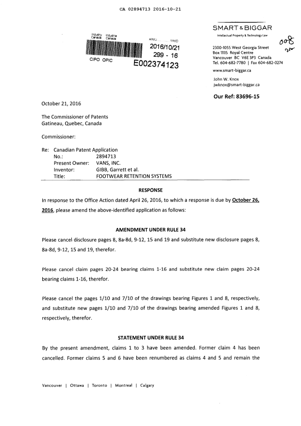 Document de brevet canadien 2894713. Modification 20151221. Image 1 de 24