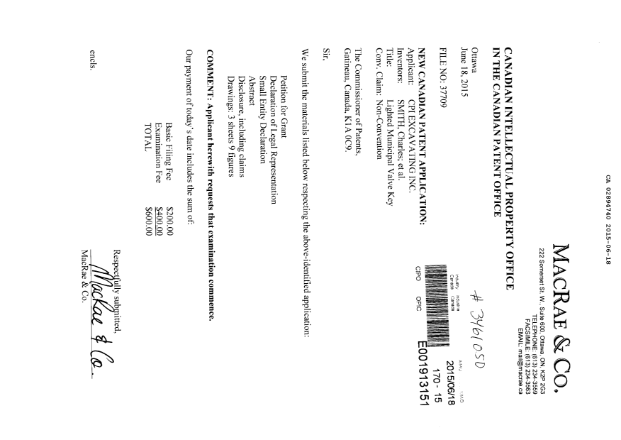 Document de brevet canadien 2894740. Nouvelle demande 20141218. Image 1 de 4