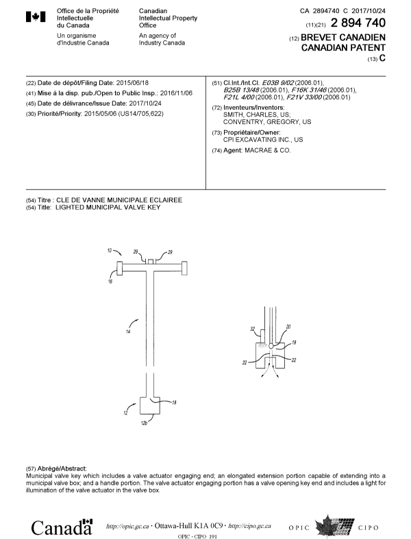 Document de brevet canadien 2894740. Page couverture 20161226. Image 1 de 1