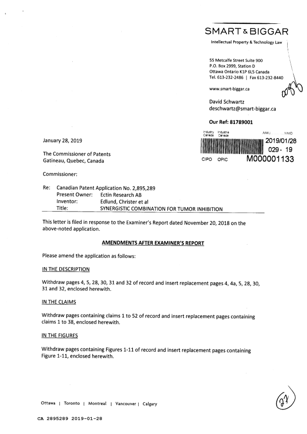 Canadian Patent Document 2895289. Amendment 20190128. Image 1 of 27