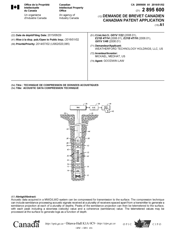 Document de brevet canadien 2895600. Page couverture 20151201. Image 1 de 1