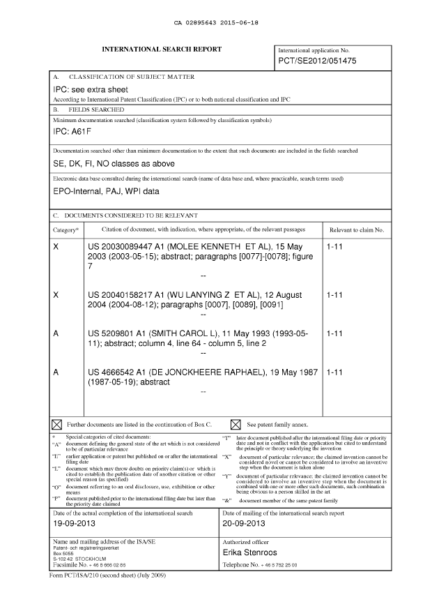 Document de brevet canadien 2895643. Rapport de recherche internationale 20141218. Image 1 de 4
