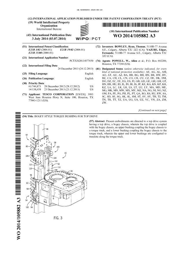 Document de brevet canadien 2896093. Abrégé 20150619. Image 1 de 2
